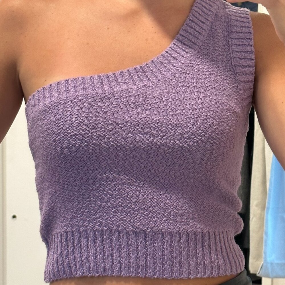 One shoulder purple top